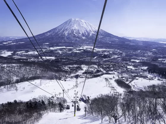 Ski lifts at Mount Yotei, Niseko Hokkaido Japan.