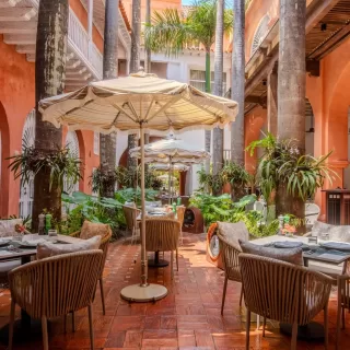 The hotel restaurant of the Hotel Casa San Agustin Hotel, Cartagena, Columbia.