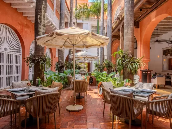 The hotel restaurant of the Hotel Casa San Agustin Hotel, Cartagena, Columbia.